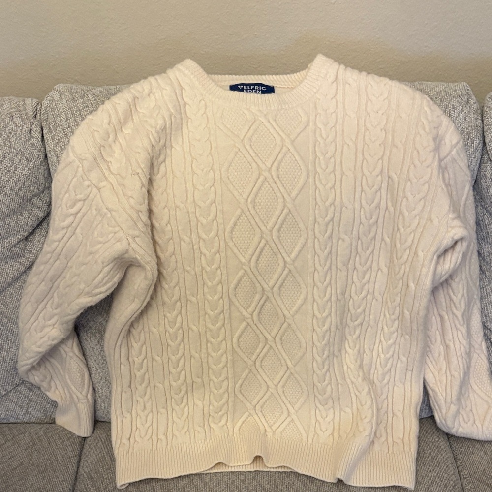 Aelfric Eden Cream Cable Knit Crewneck Sweater